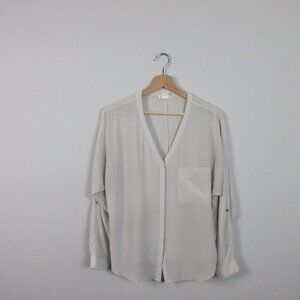 Club Monaco Women's 100% Silk Button Up Top Blouse Long Sleeve Casual Ivory S 96
